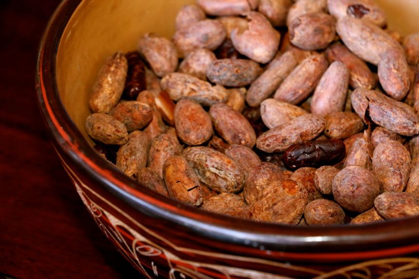 Cacao beans shortly after being removed from the fruit